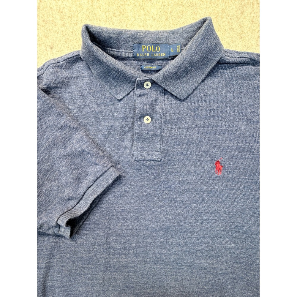 Polo Ralph Lauren Polo Shirt Mens Large Blue Custom Fit Short Sleeve Heathered